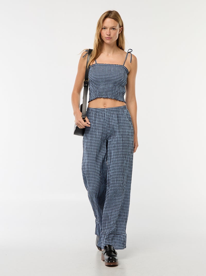 Crop top punto smock a quadretti vichy Blu - Kiabi