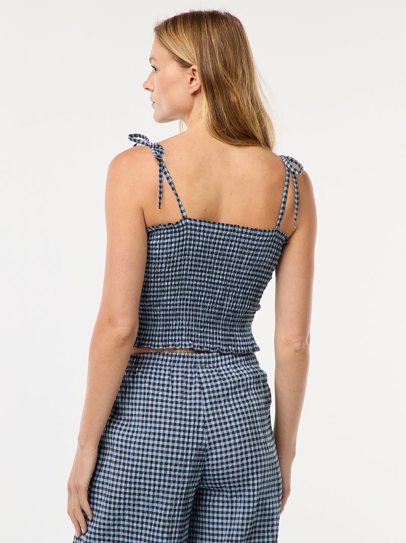 Crop top punto smock a quadretti vichy Blu - Kiabi