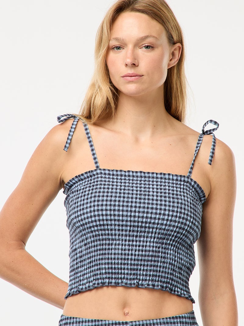 Crop top punto smock a quadretti vichy Blu - Kiabi