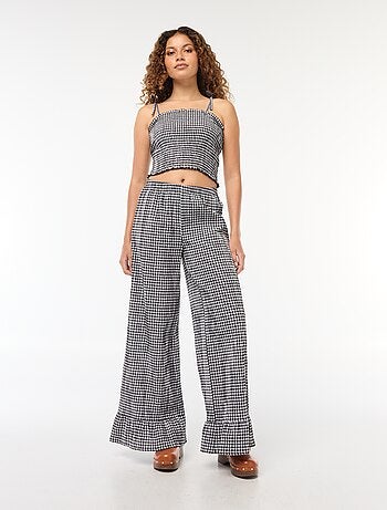 Crop top punto smock a quadretti vichy