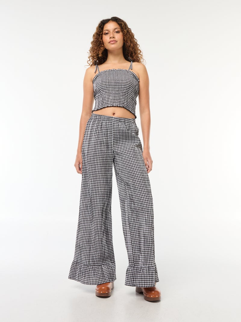 Crop top punto smock a quadretti vichy Nero - Kiabi