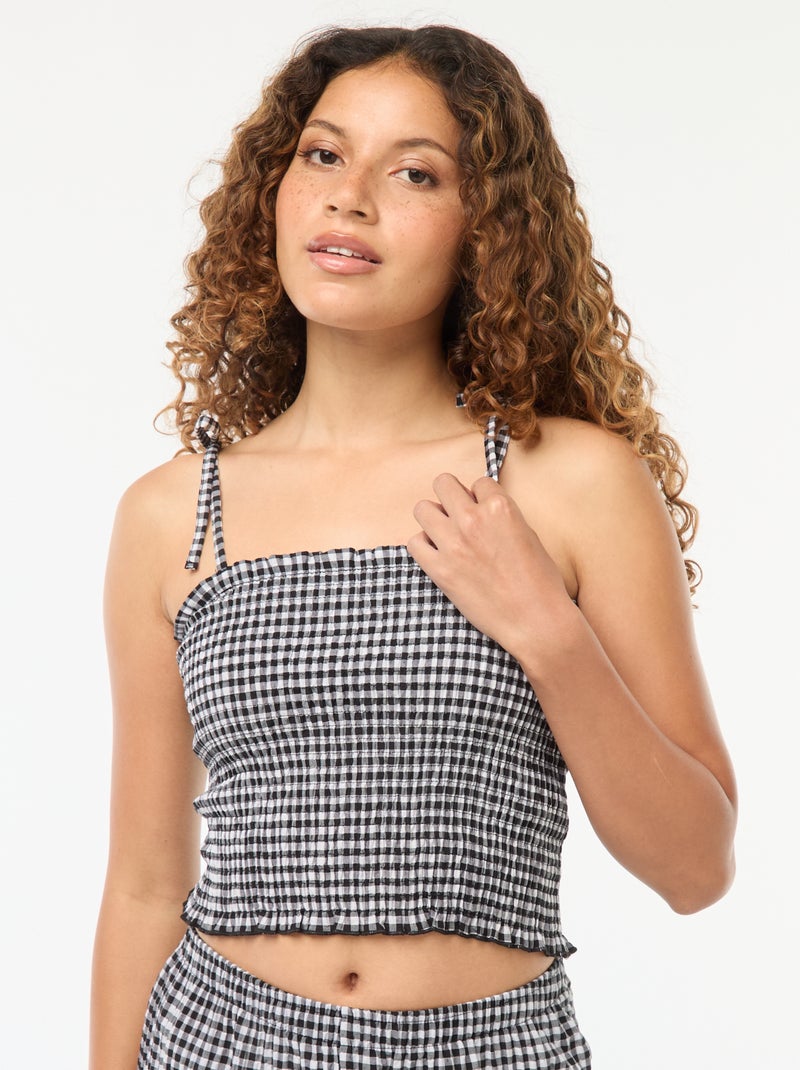 Crop top punto smock a quadretti vichy Nero - Kiabi