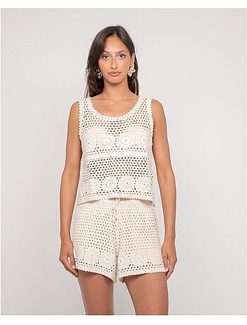 Crop top senza maniche all'uncinetto FOLDA