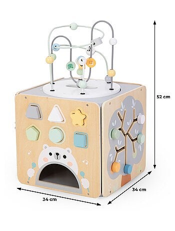 Cubo attività in legno Montessori con perline e giochi motori – grande formato