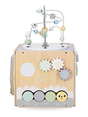 Cubo attività in legno Montessori con perline e giochi motori – grande formato