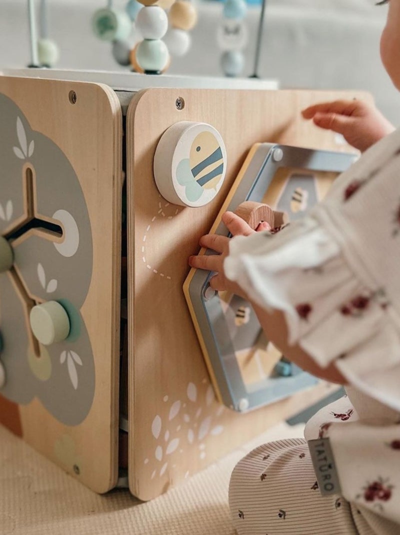 Cubo attività in legno Montessori con perline e giochi motori – grande formato N/D - Kiabi