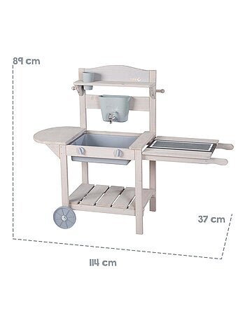 Cucina da esterno in legno massello per bambini con barbecue e ruote – "Roba BBQ