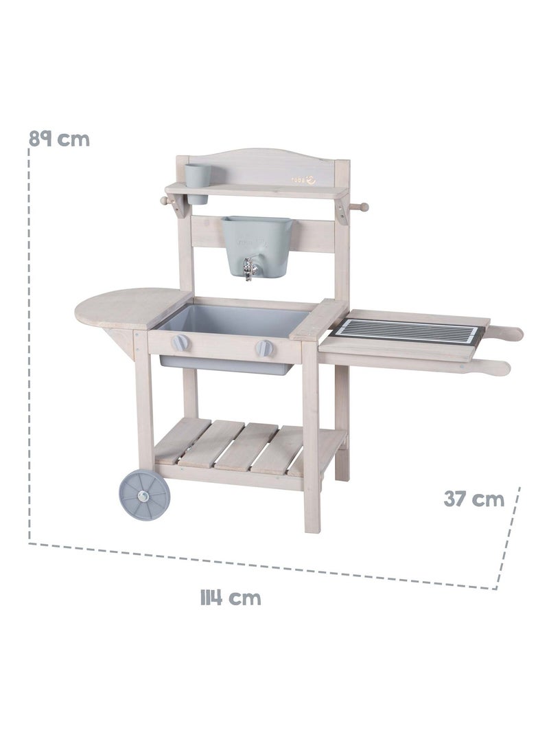 Cucina da esterno in legno massello per bambini con barbecue e ruote – "Roba BBQ" Grigio - Kiabi