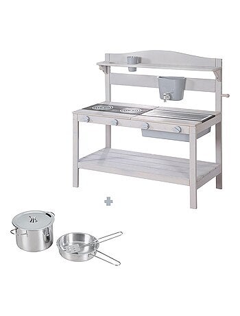 Cucina da esterno per bambini in legno massello con accessori – "Roba