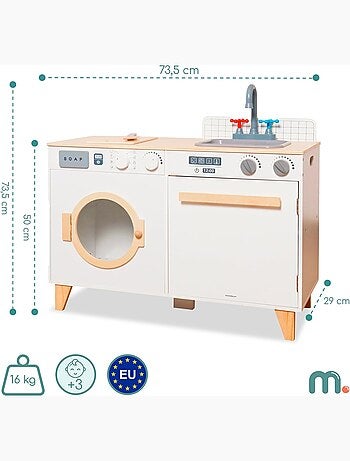 Cucina e lavanderia in legno 2 in 1 per bambini con lavatrice e accessori gioco educativo