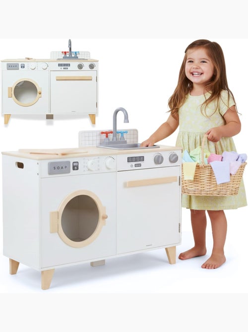 Cucina e lavanderia in legno 2 in 1 per bambini con lavatrice e accessori gioco educativo - Kiabi