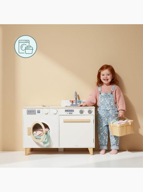 Cucina e lavanderia in legno 2 in 1 per bambini con lavatrice e accessori gioco educativo - Kiabi
