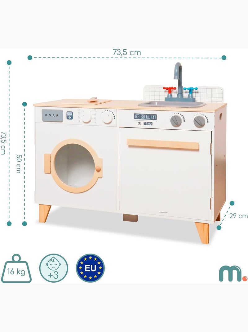 Cucina e lavanderia in legno 2 in 1 per bambini con lavatrice e accessori gioco educativo N/D - Kiabi