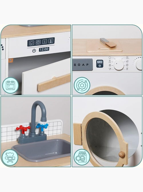 Cucina e lavanderia in legno 2 in 1 per bambini con lavatrice e accessori gioco educativo - Kiabi