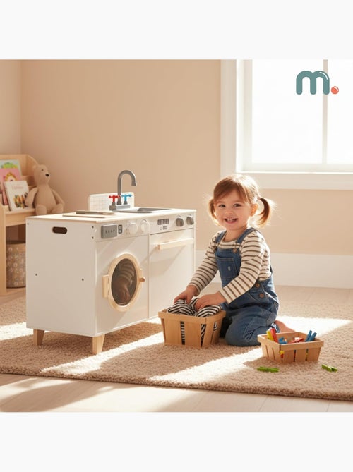 Cucina e lavanderia in legno 2 in 1 per bambini con lavatrice e accessori gioco educativo - Kiabi