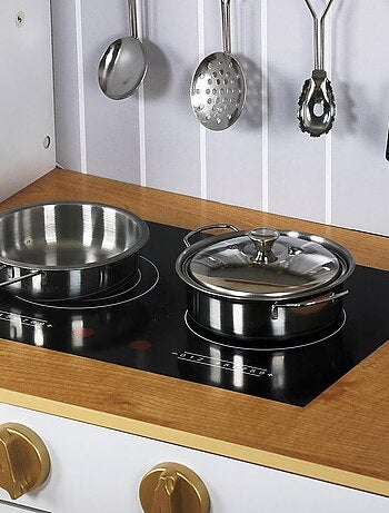 Cucina in legno bianca per bambini con accessori e grembiule – gioco educativo