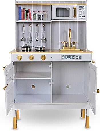 Cucina in legno bianca per bambini con accessori e grembiule – gioco educativo