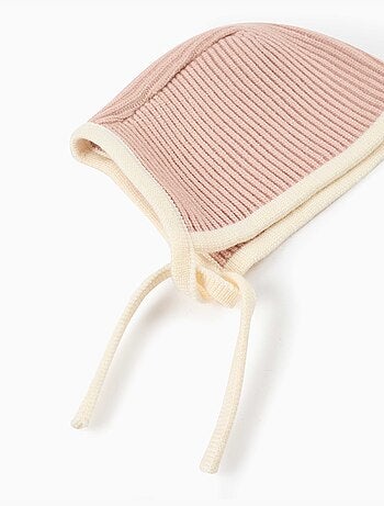 Cuffia in maglia a costine con lacci laterali