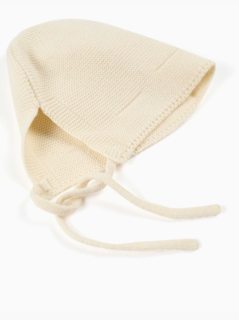 Cuffia in maglia di cotone con lacci Bianco - Kiabi