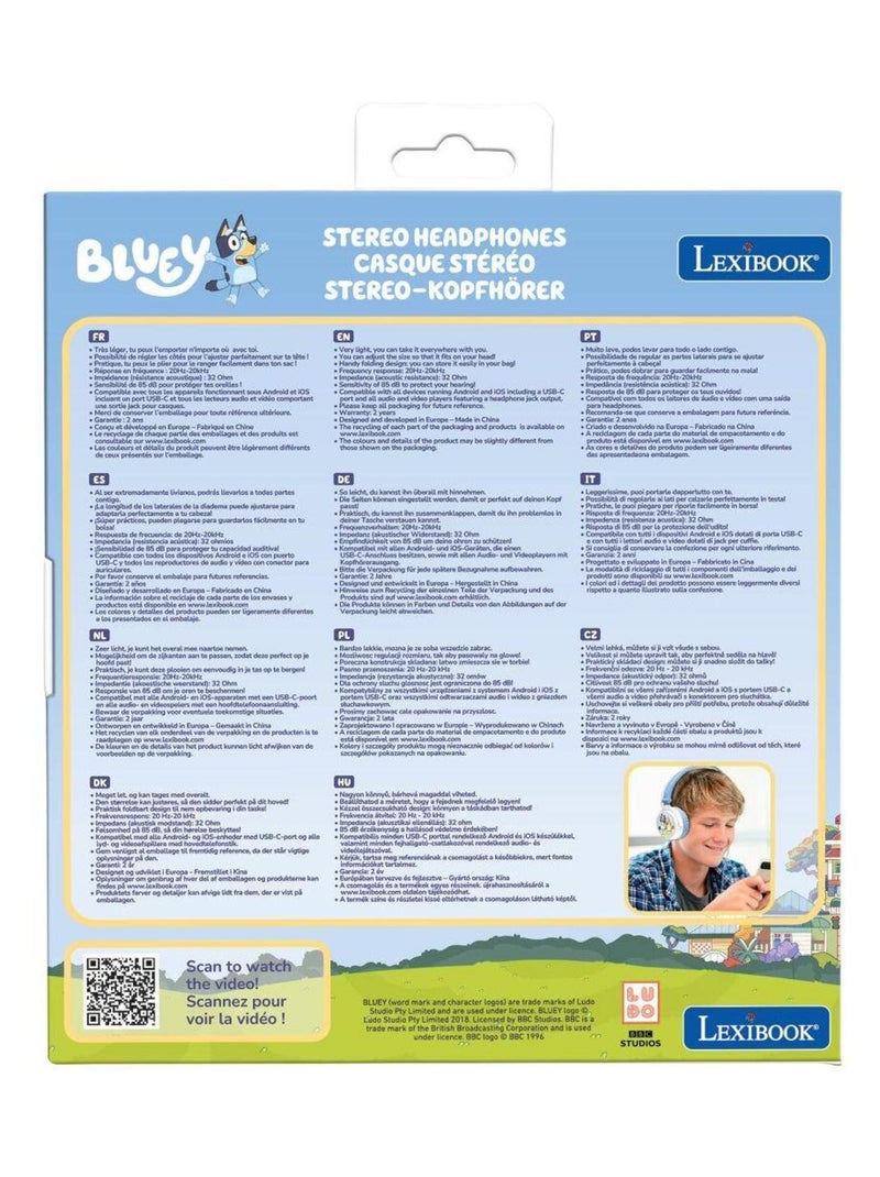 Cuffie pieghevoli cablate Bluey con limitazione sicura del volume Blu - Kiabi