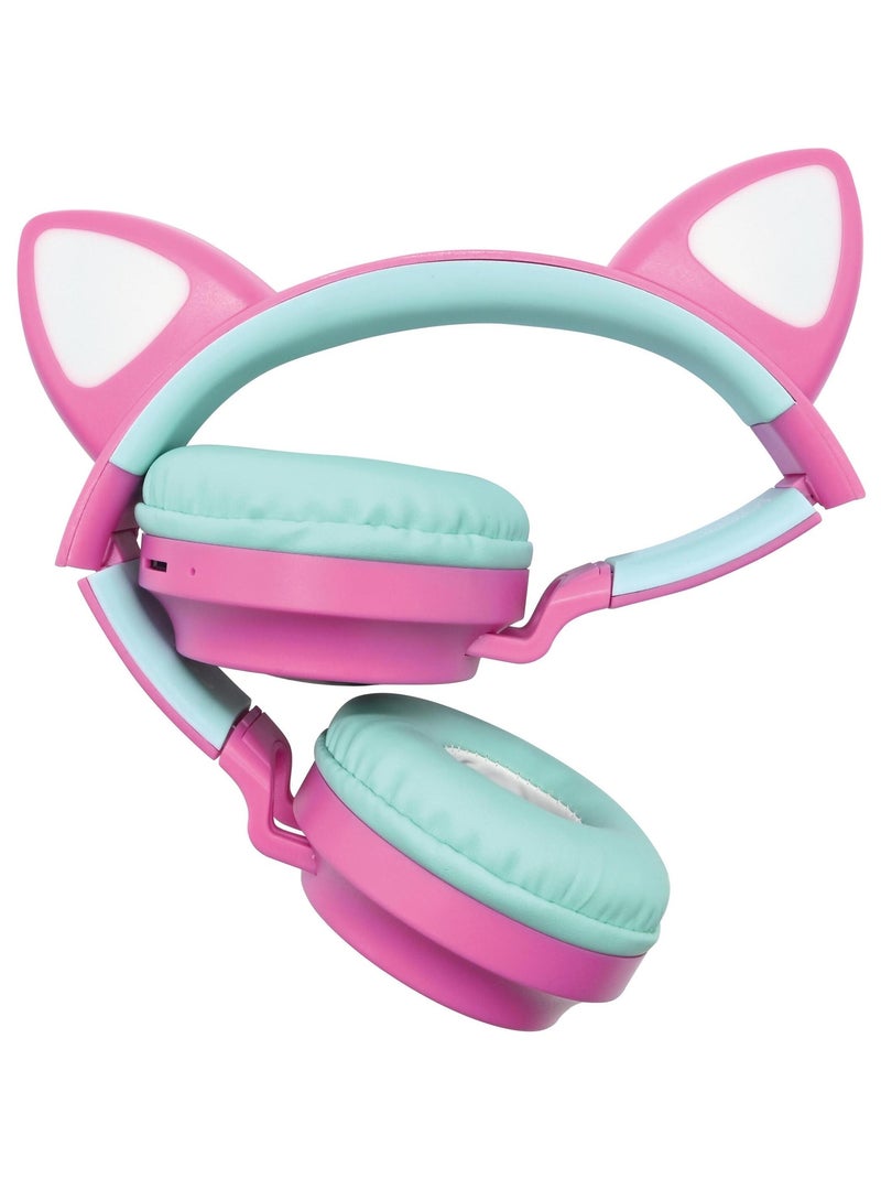 Cuffie ricaricabili senza fili con luci a forma di orecchie di gatto di Barbie Rosa - Kiabi