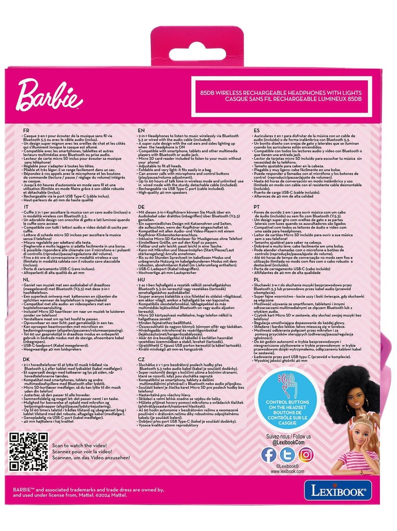 Cuffie ricaricabili senza fili con luci a forma di orecchie di gatto di Barbie Rosa - Kiabi