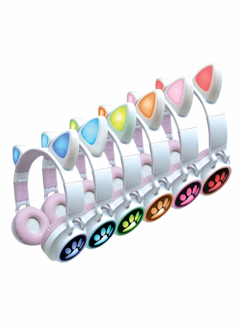 Cuffie ricaricabili wireless a forma di orecchie di gatto con luci Rosa - Kiabi