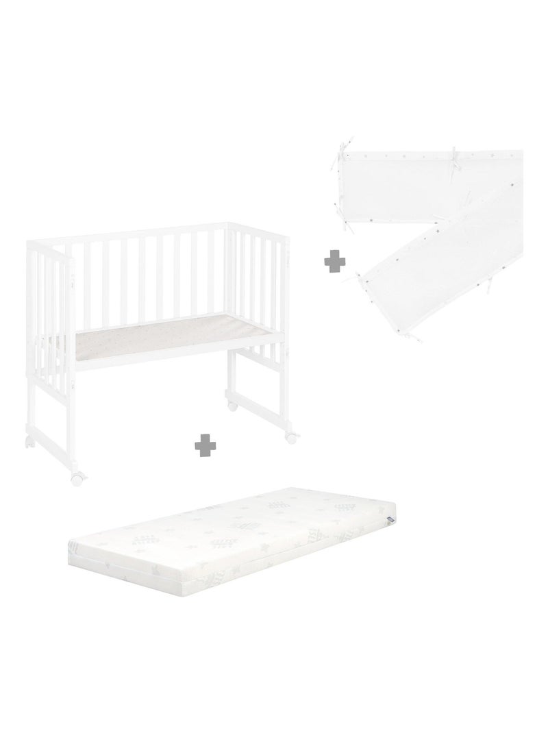 Culla cododo 3‑in‑1 con materasso traspirante, sponde e rivestimento in rete – "Roba" Bianco Grigio - Kiabi