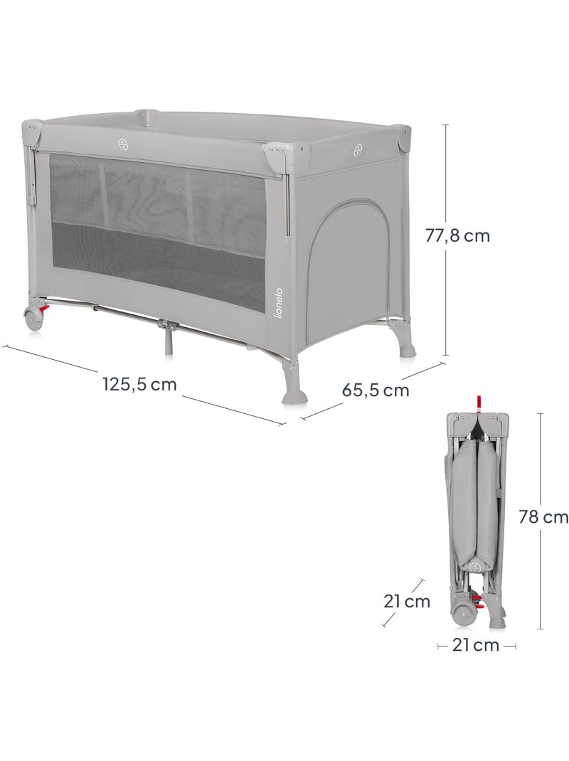 Culla da viaggio LIONELO Ellen 3 in 1 - Lettino da viaggio - Box - Materasso ad alta densità - Ruote Grigio - Kiabi
