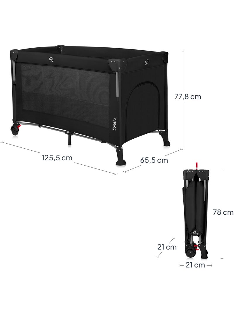 Culla da viaggio LIONELO Ellen 3 in 1 - Lettino da viaggio - Box - Materasso ad alta densità - Ruote Nero - Kiabi