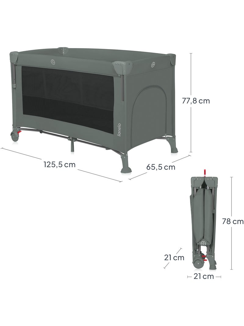 Culla da viaggio LIONELO Ellen 3 in 1 - Lettino da viaggio - Box - Materasso ad alta densità - Ruote Verde - Kiabi