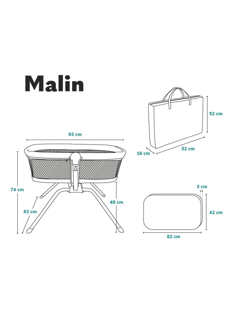 Culla e lettino LIONELO Smart Baby - Lettino da viaggio - Fino a 9 kg - Con materasso - Borsa per il Grigio bianco - Kiabi