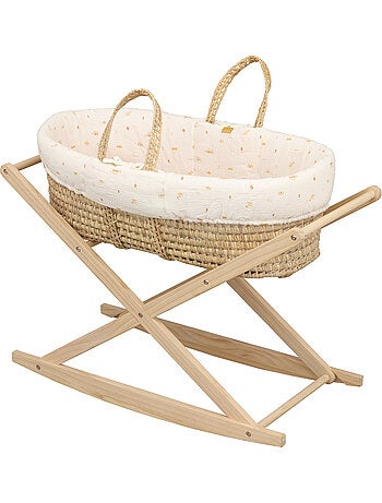 Culla in fibra naturale e rivestimento in tessuto con supporto in pino - SAUTHON