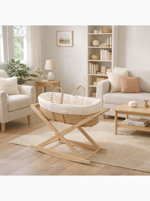 Culla in fibra naturale e rivestimento in tessuto con supporto in pino - SAUTHON - Kiabi