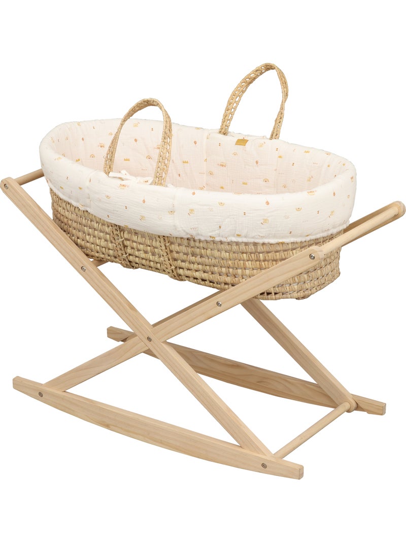 Culla in fibra naturale e rivestimento in tessuto con supporto in pino - SAUTHON Bianco Arancio - Kiabi