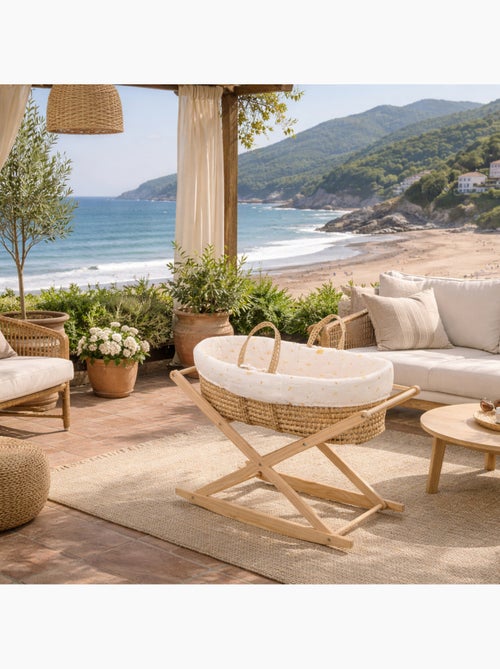 Culla in fibra naturale e rivestimento in tessuto con supporto in pino - SAUTHON - Kiabi