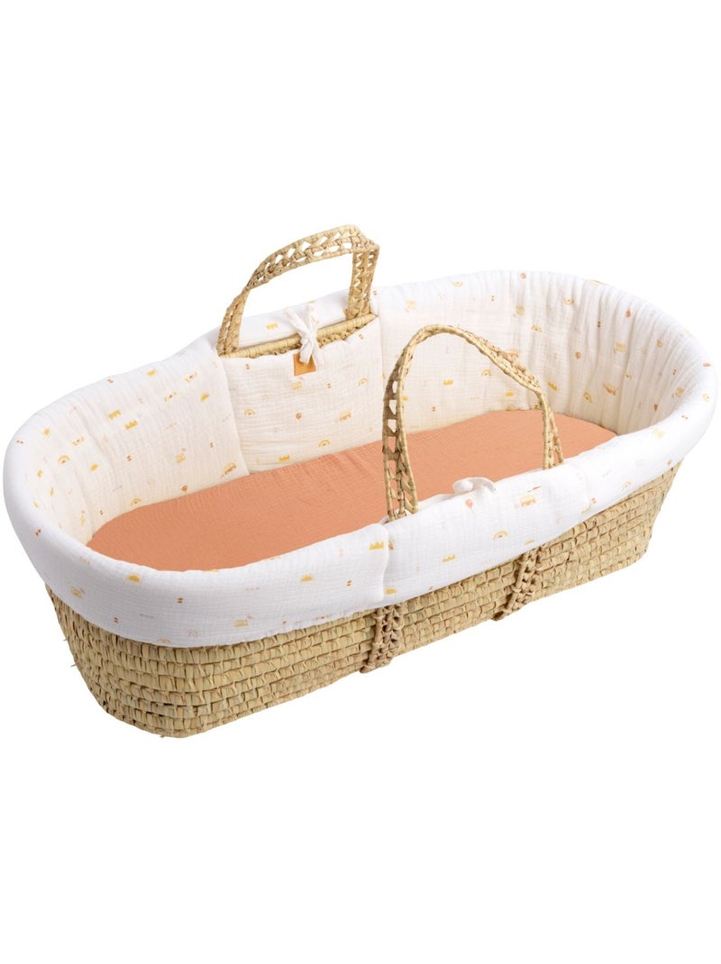 Culla in fibra naturale e rivestimento in tessuto con supporto in pino - SAUTHON Bianco Arancio - Kiabi