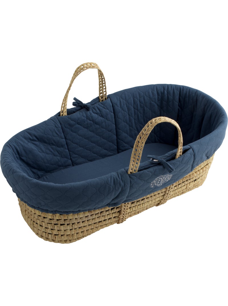 Culla in fibra naturale e rivestimento in tessuto con supporto in pino - SAUTHON Blu - Kiabi