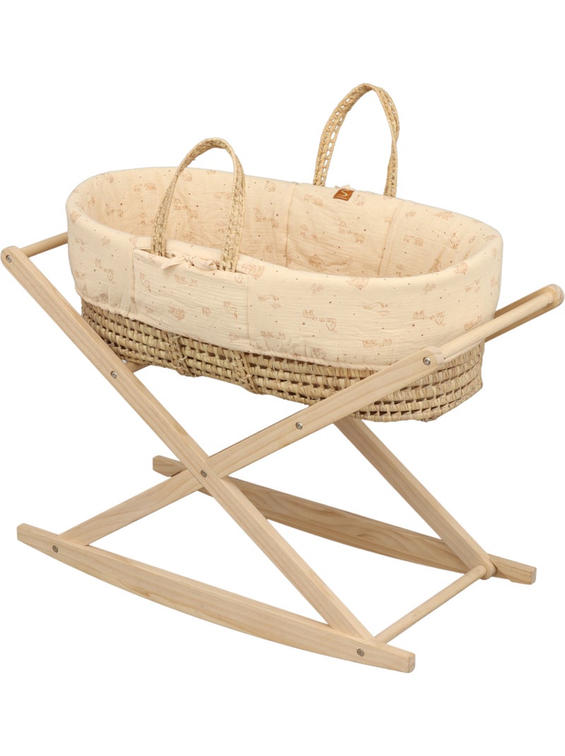 Culla in fibra naturale e rivestimento in tessuto con supporto in pino - SAUTHON Marrone - Kiabi