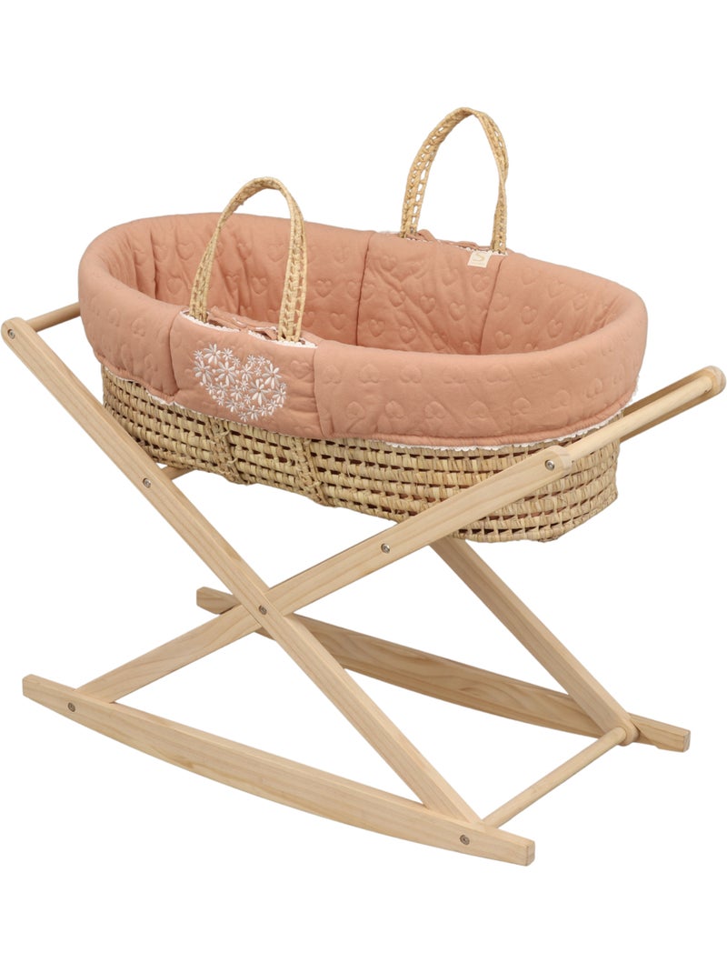 Culla in fibra naturale e rivestimento in tessuto con supporto in pino - SAUTHON Rosa - Kiabi