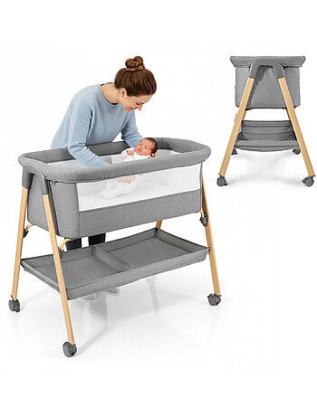 Culla neonato indipendente con materasso e lettino da viaggio pieghevole grigio – HyperMotion