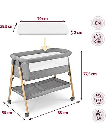 Culla neonato indipendente con materasso e lettino da viaggio pieghevole grigio – HyperMotion