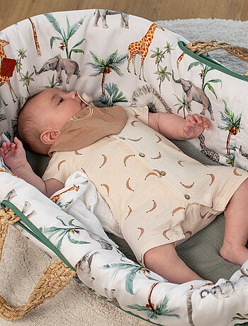 Culla per neonato con materasso, rivestimento e lenzuolo con angoli, safari | SEVIRA KIDS