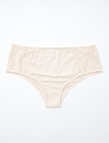 Culotte a vita alta in microfibra e pizzo