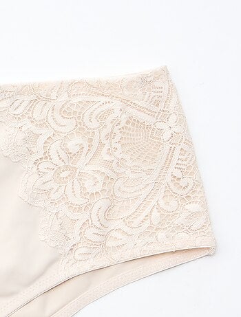 Culotte a vita alta in microfibra e pizzo