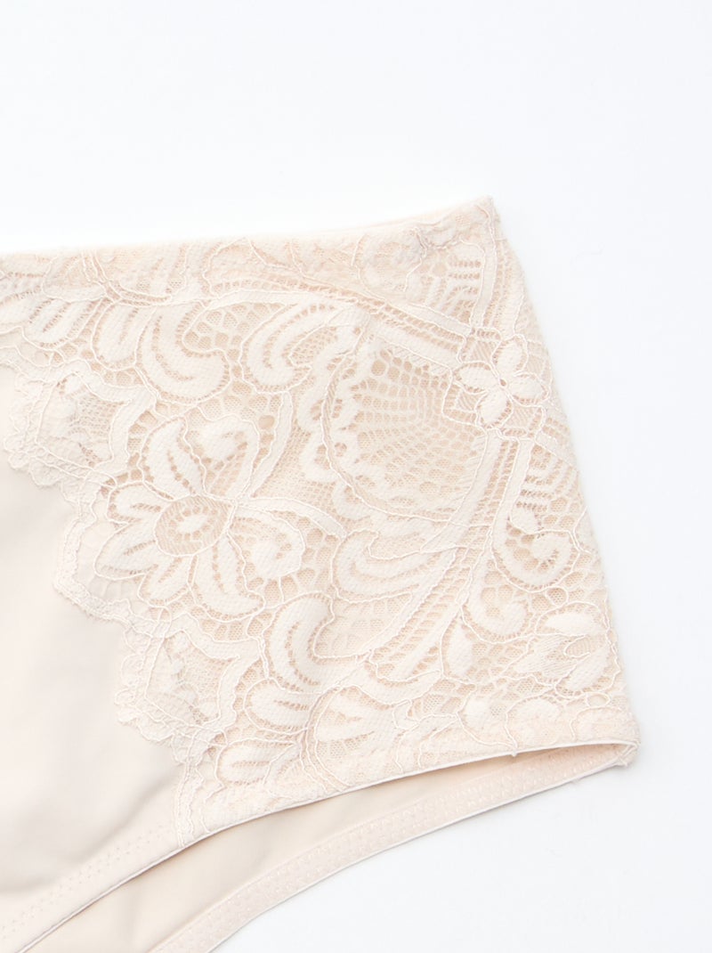 Culotte a vita alta in microfibra e pizzo Grigio - Kiabi