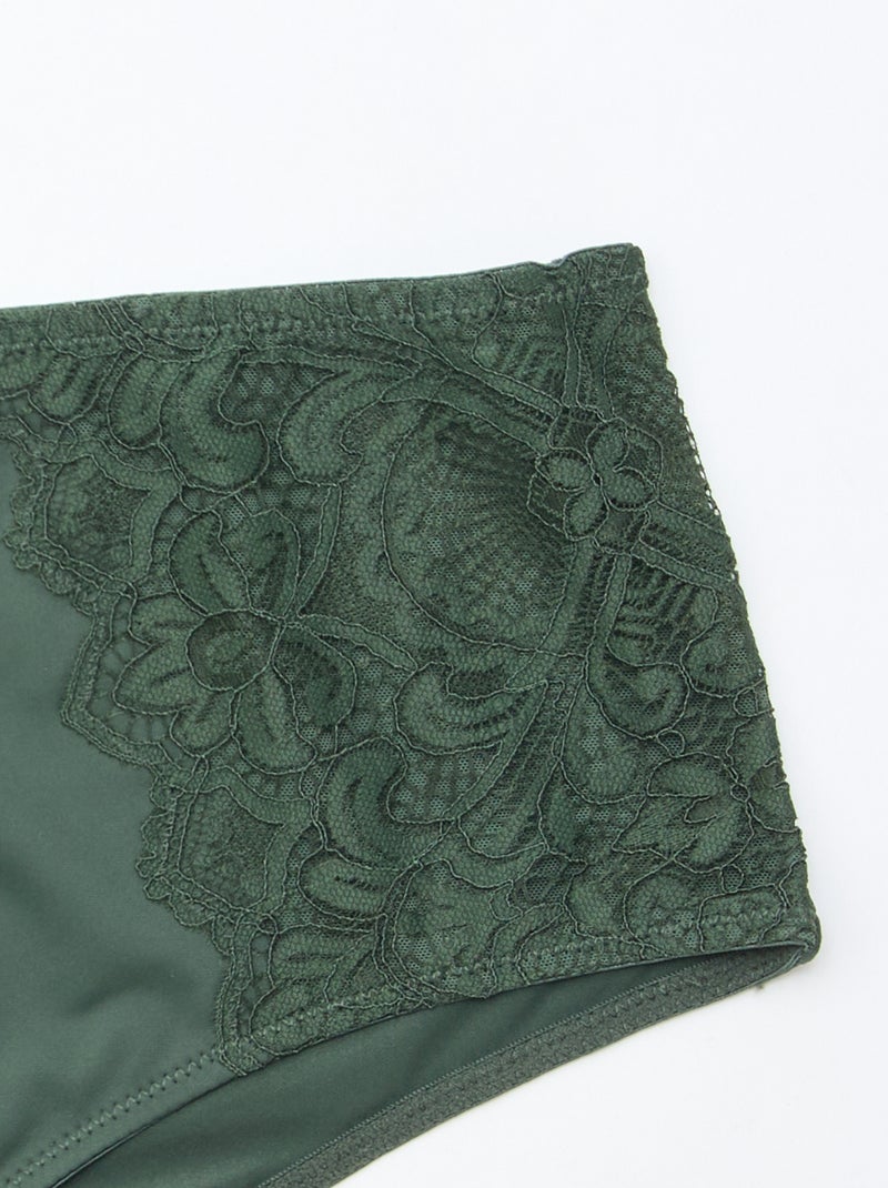 Culotte alta in microfibra e pizzo Kaki - Kiabi