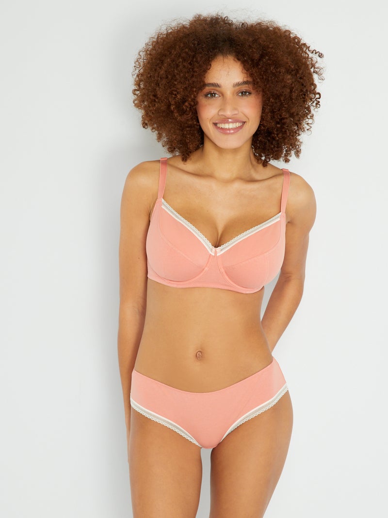 Culotte in cotone con passamaneria in pizzo ARANCIONE - Kiabi