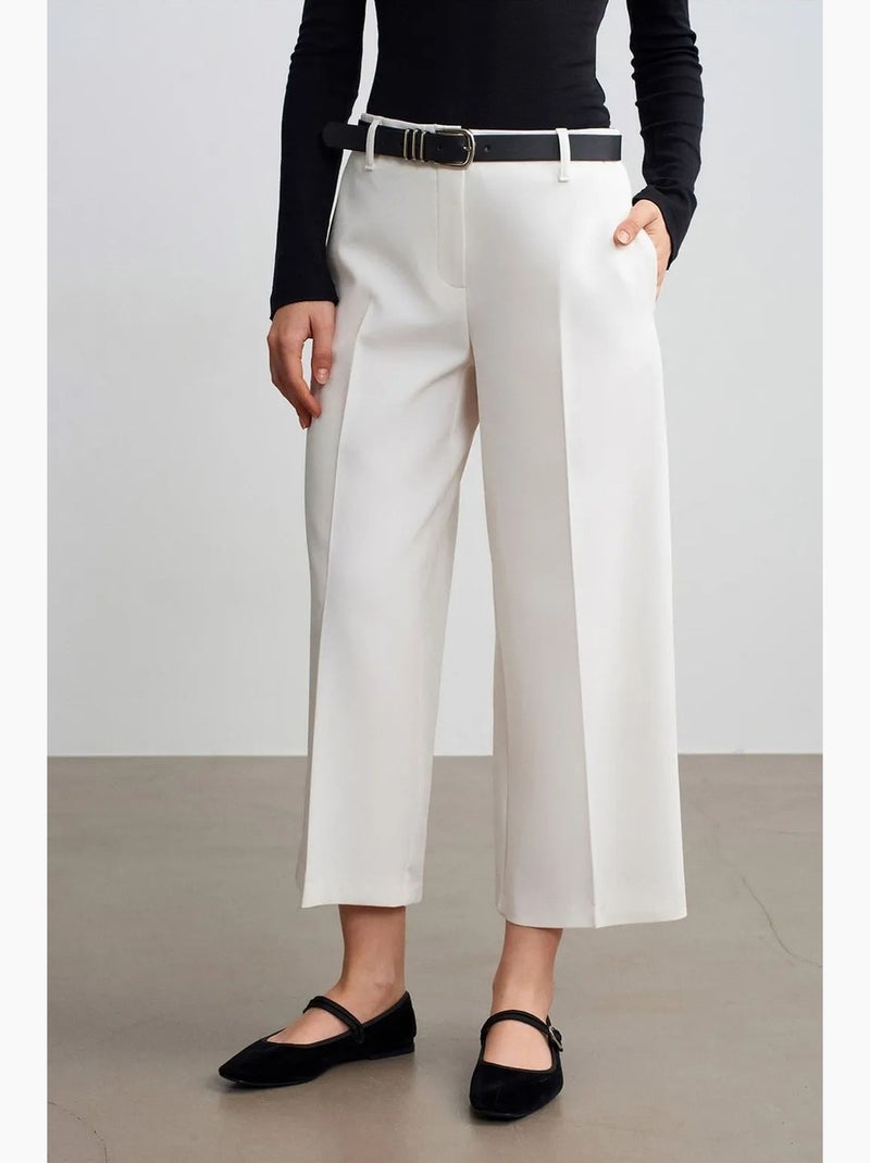 Culotte in crêpe a vita alta con cintura dilvin Bianco sporco - Kiabi
