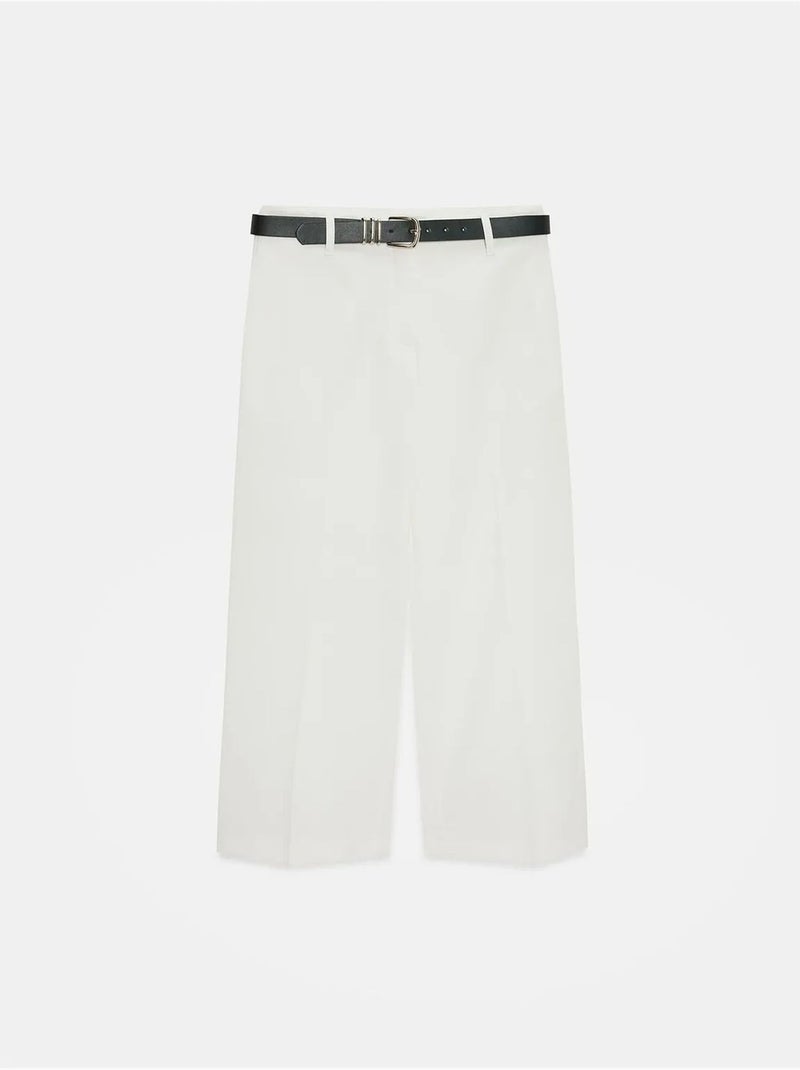 Culotte in crêpe a vita alta con cintura dilvin Bianco sporco - Kiabi